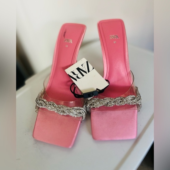 Zara rhinestone Vinyl high heel sandals 1324/010 size 36 - Picture 4 of 15